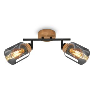 Brilo Deckenleuchte Hema Schwenkbar Holzbasis E27 Fassung Rauchglas 28 cm