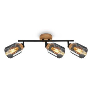 Brilo Deckenleuchte Hema Schwenkbar Holzbasis E27 Fassung Rauchglas 47 cm