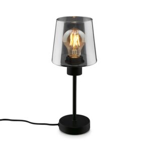 Brilo Tischleuchte Fumi Kabelschalter E27 Fassung Rauchglas 14 cm x 35