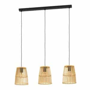 EGLO Pendelleuchte EYAM E27 3-flammig Schwarz / Bambus L 890mm