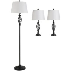 HOMCOM 3er-Lampenset mit 2 Tischlampe & 1 Stehlampe Metall Schwarz Weiß