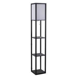 HOMCOM Stehleuchte mit Regalen E27 Holz Schwarz 26 x 26 x 160 cm Ohne Glühbirne