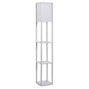 HOMCOM Stehleuchte mit Regalen E27 Holz Weiß 26 x 26 x 160 cm Ohne Glühbirne