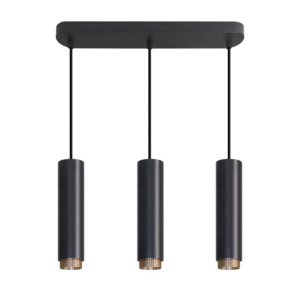 LUXULA Pendelleuchte 3-Flammig E27 Hängelampe Design Spotleiste Schwarz Goldring Deckenleuchte Modern