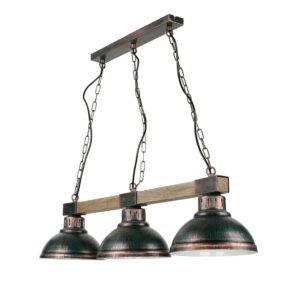 Licht-Erlebnisse Pendelleuchte Holz Balken 72 cm Lang E27 3-Flammig In Kupfer Antik