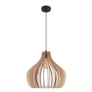 Licht-Erlebnisse Pendelleuchte Holz Metall Ø 40 cm Rund In Schwarz Natur Skandi