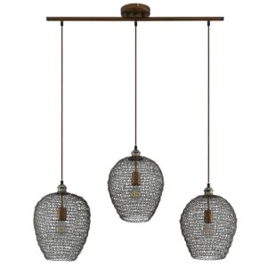 Lindby Pendelleuchte Benja 9921093 Retro Vintage Antik in Schwarz aus Metall 3-flammig E27 Wohnzimmerleuchte