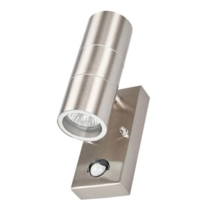 Lindby Wandleuchte Außen Eyrin 9647040 mit Bewegungsmelder Spritzwassergeschützt Modern in Alu aus Edelstahl 2-flammig GU10