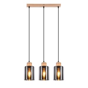 NETTLIFE Pendelleuchte aus Holz E27 Hängelampe Vintage Glas Esstischlampe-3