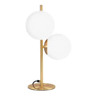 NETTLIFE Tischlampe Modern Industrial Gold Nachttischlampe 2-flammig mit Schalter Design Metall Weiß Glas E27