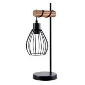 NETTLIFE Tischleuchte Wohnzimmer Vintage Tischlampe Holz Schwarz Nachttischlampe 1-flammig Industriedesign Metall E27 Fassung ohne Leuchtmittel