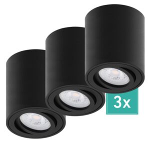 Oktaplex 3er Set Alu Aufbauspot Lile M Schwenkbar inkl. LED-Module Warmweiß 3000K 230V Schwarz