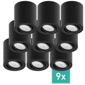 Oktaplex 9er Set Aluminium Aufbauspot Lile M Schwenkbar inkl. LED-Module Warmweiß 2700K 230V Schwarz