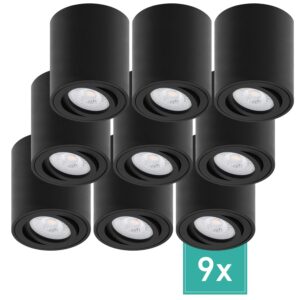 Oktaplex 9er Set Aufbaustrahler Aluminium Lile M inkl. GU10 Fassung Spot Spotrahmen 230V Schwarz