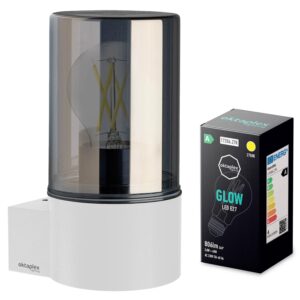 Oktaplex Puno Außenleuchte Aluminium mit E27 Leuchtmittel Warmweiß IP44 Rauchglas Weiß