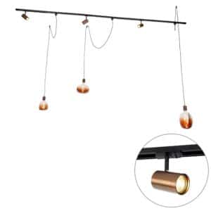 QAZQA 1 Phasen Schienensystem mit 3 Strahlern und Hängelampen DunkelBronze Cavalux Jeana