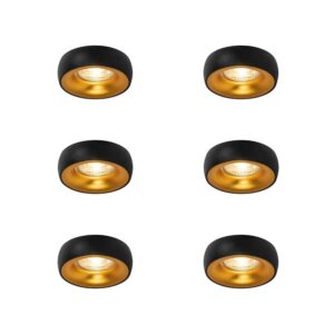 QAZQA 6er Set Design Einbaustrahler Schwarz mit Goldener Innenseite Mooning