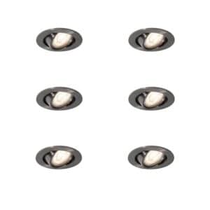 QAZQA 6er Set Moderne Einbaustrahler Gunmetal GU10 50mm Rund Schwenkbar Cisco