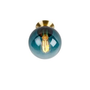 QAZQA Art Deco Deckenleuchte Messing mit ozeanBlauem Glaslampenschirm Pallon
