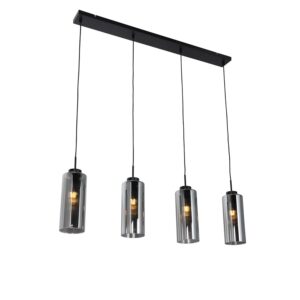 QAZQA Art Deco Hängelampe Schwarz mit Rauchglas 4 Flammig   Laura