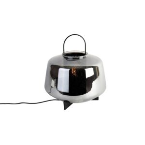QAZQA Art Deco Tischlampe Schwarz mit Rauchglas 30 cm Kevin