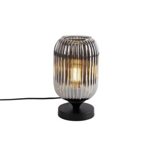 QAZQA Art Deco Tischlampe Schwarz mit Rauchglas Banci