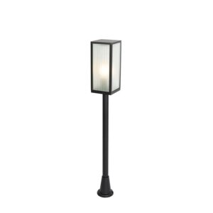 QAZQA Außen Stehleuchte Schwarz mit Geriffeltem Glas 100 cm IP44 Charlois Ribbed