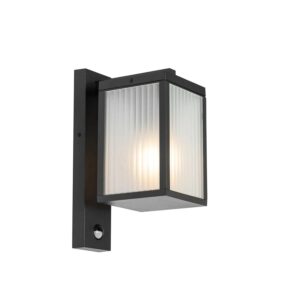 QAZQA Außenwandlaterne Schwarz mit Geripptem Glas und Bewegungssensor Charlois