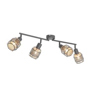 QAZQA Design Deckenleuchte Schwarz mit Goldfarbenem 4 Flammigem Rechteck Noud