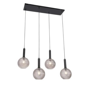 QAZQA Design Hängelampe Schwarz mit Rauchglas 4 Flammig Chico