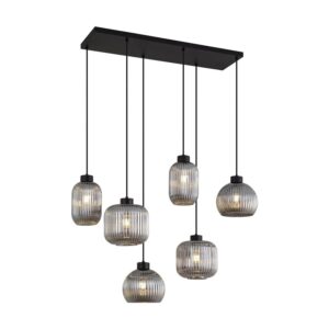 QAZQA Design-Hängeleuchte Schwarz mit Rauchglas 6-flammig Ana