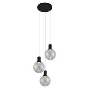 QAZQA Design Hängeleuchte Schwarz mit Regenbogen Glas Rund 3 Flammig Mallon