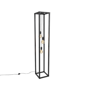 QAZQA Design Stehleuchte Schwarz 3-Licht Käfig