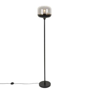 QAZQA Design Stehleuchte Schwarz mit Gold und Rauchglas   Kyan