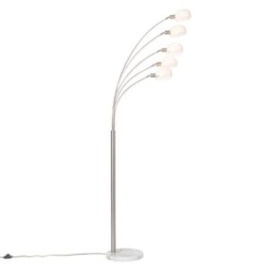 QAZQA Design Stehleuchte Stahl mit Opalglas 5-flammig Sixties Marmo