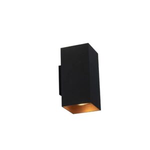QAZQA Design Wandleuchte Quadratisch Schwarz mit Goldener Innenseite Sab