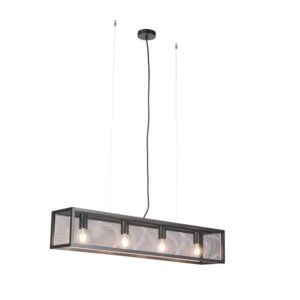 QAZQA Industrielle Hängelampe Schwarz mit Netz 4 Lichter   Cage