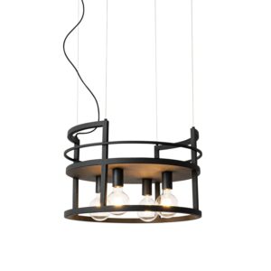 QAZQA Industrielle Hängelampe Schwarz mit Rundem 4 Licht Rack Cage Rack