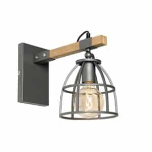 QAZQA Industrielle Wandleuchte Dunkelgrau und Holz Verstellbar   Arthur