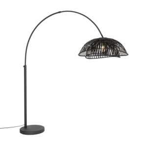QAZQA Orientalische Bogenlampe mit Schwarzem Bambusschirm Pua