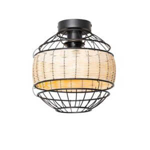 QAZQA Orientalische Deckenlampe Schwarz mit Rattan 25 cm Emir