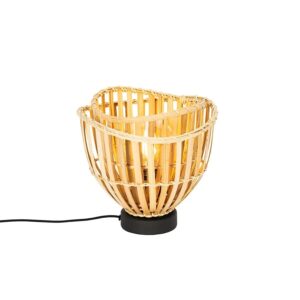 QAZQA Orientalische Tischlampe Schwarz mit Natürlichem Bambus Pua