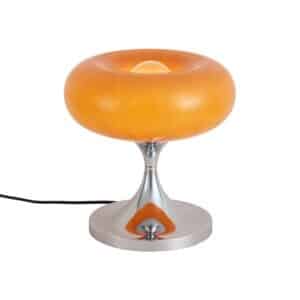 QAZQA Retro Tischleuchte Chrom mit Orangefarbenem Glasschirm 31 cm Glaze