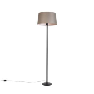 QAZQA Schwarze Stehlampe mit Leinenschirm Taupe 45 cm Simplo