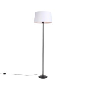 QAZQA Schwarze Stehlampe mit Leinenschirm Weiß 45 cm Simplo
