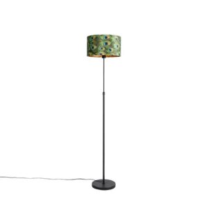QAZQA Schwarze Stehlampe mit Veloursschirm Pfau mit Gold 35 cm Parte
