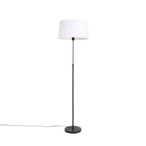 QAZQA Schwarze Stehlampe mit Weißem Leinenschirm 45 cm Verstellbar Parte