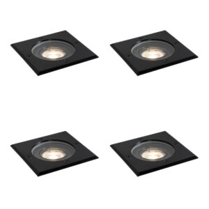 QAZQA Set mit 4 Außen Bodeneinbaustrahlern Schwarz Quadratisch Verstellbar IP65 Delux