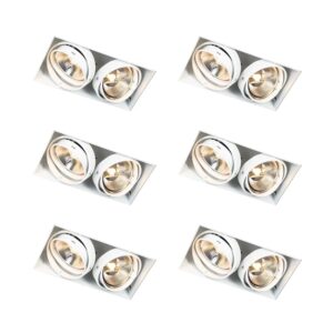 QAZQA Set mit 6 Einbaustrahlern Weiß GU10 AR111 Trimless 2 Licht Oneon