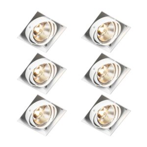 QAZQA Set mit 6 Einbaustrahlern Weiß GU10 AR111 Trimless Verstellbar Oneon